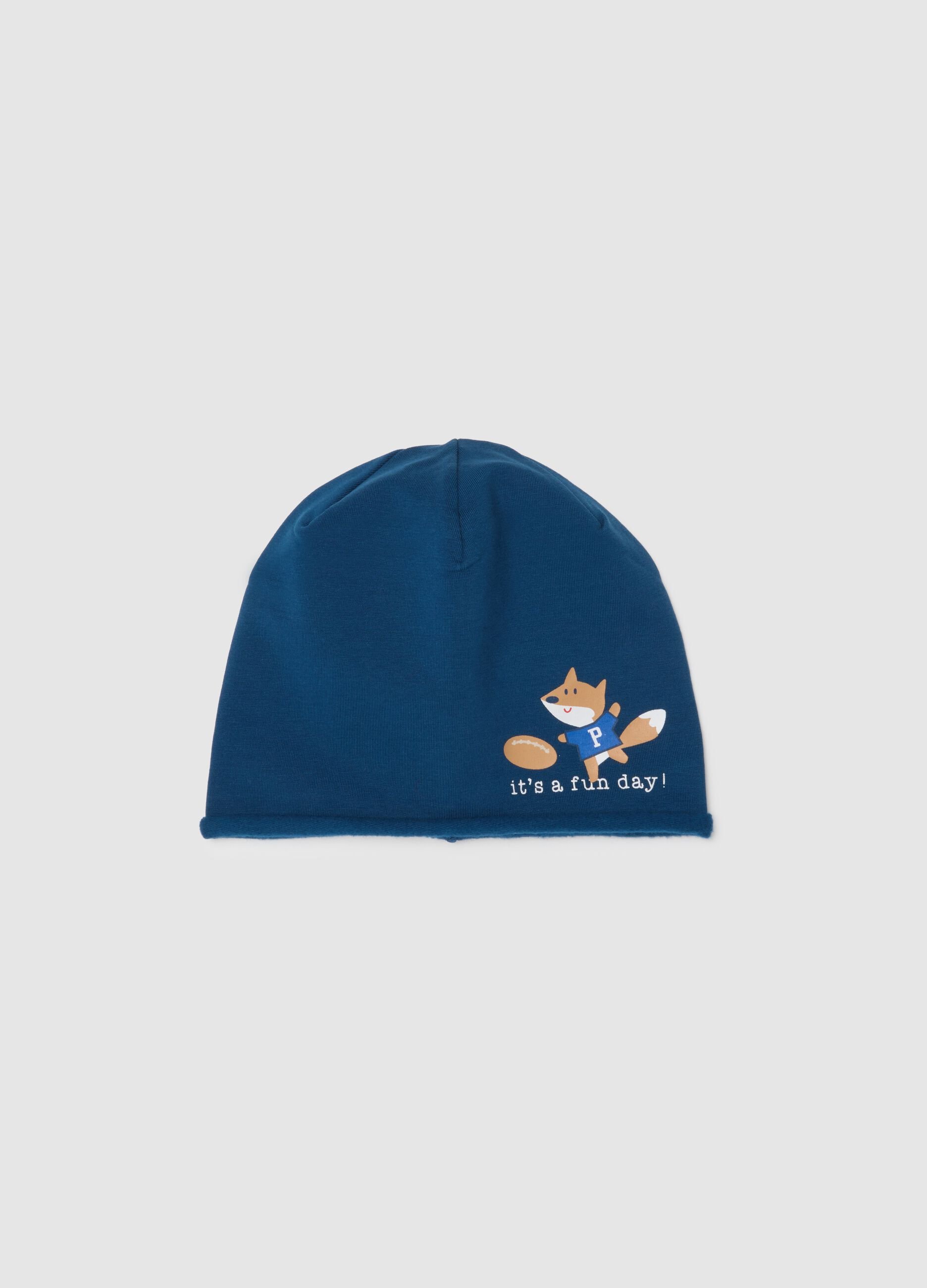 Berretto da neonato in cotone blu elasticizzato