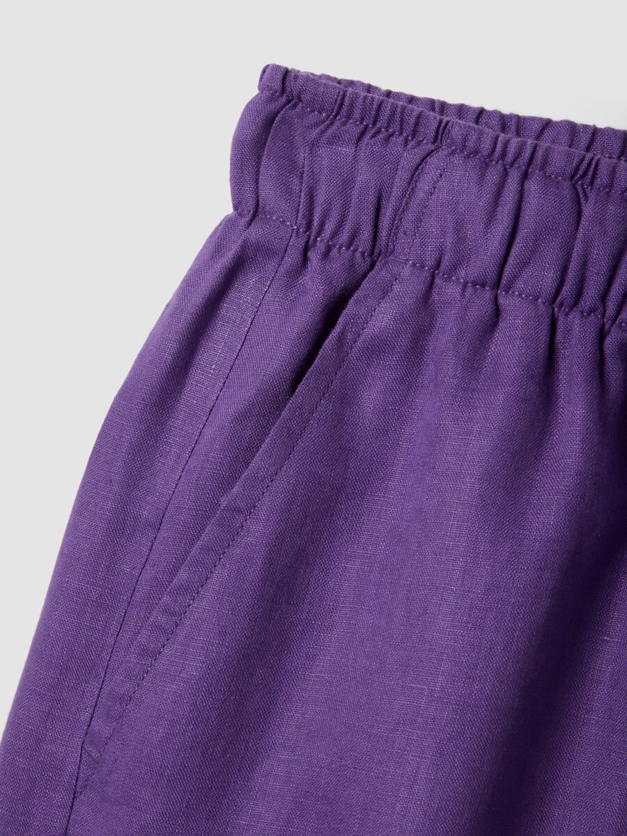Pantaloni viola in puro lino con coulisse straight fit_1