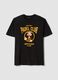Black printed T-shirt in pure cotton, regular fit_4