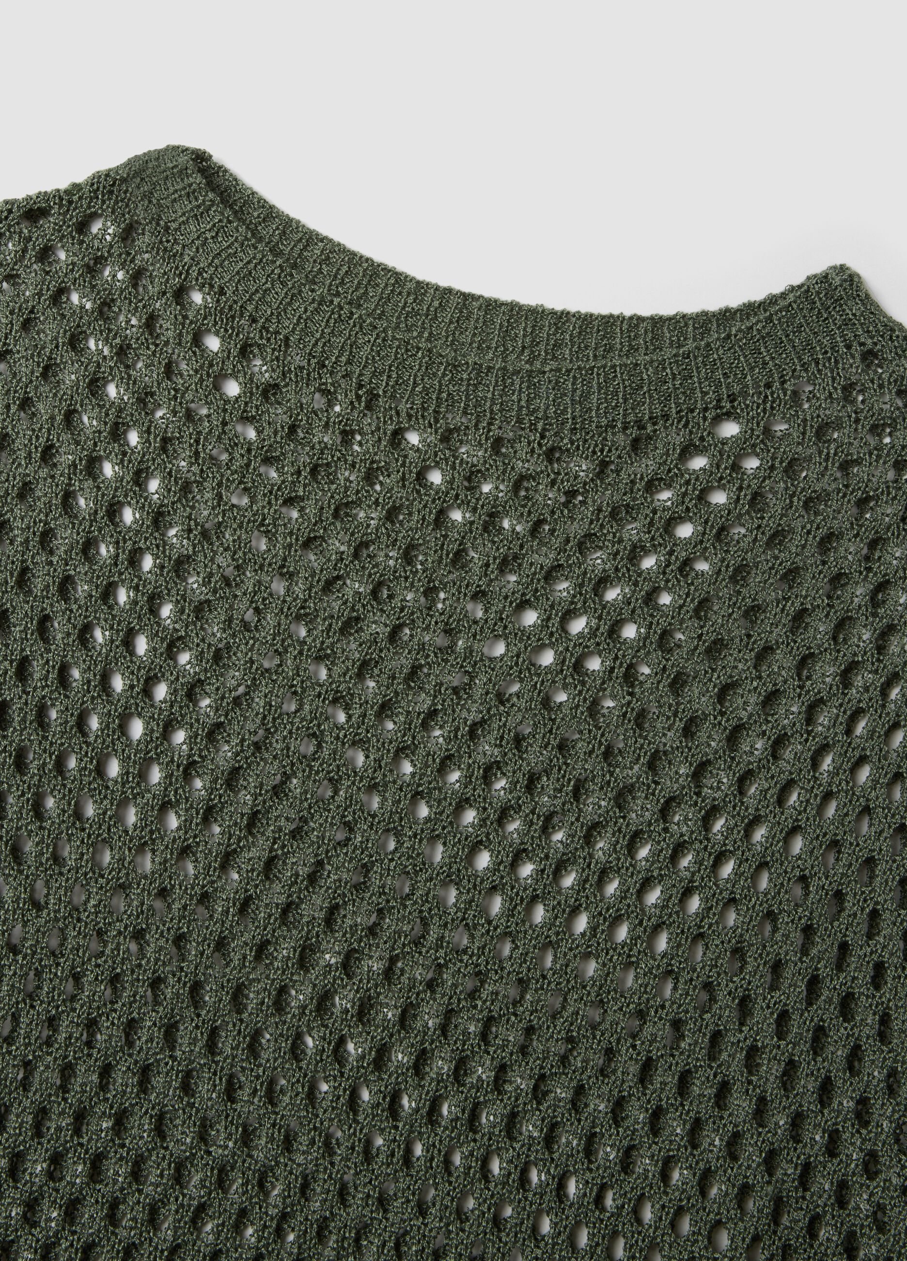 Green open-knit mesh top