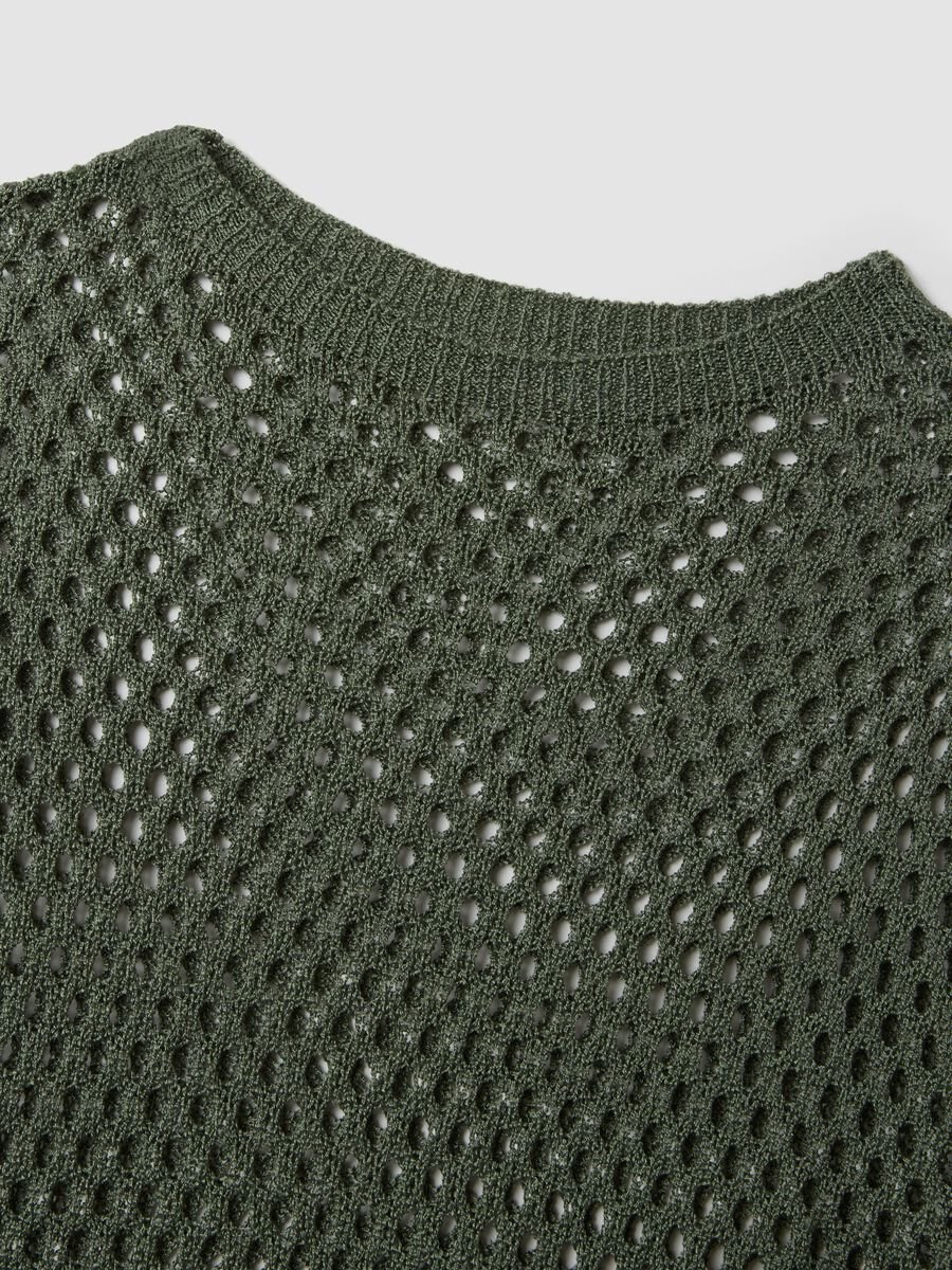 Green open-knit mesh top_5