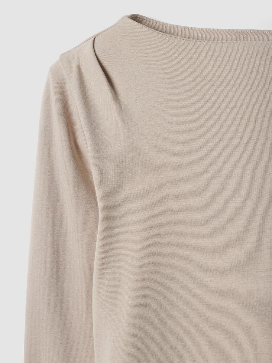 T-shirt beige in puro cotone con girocollo_5