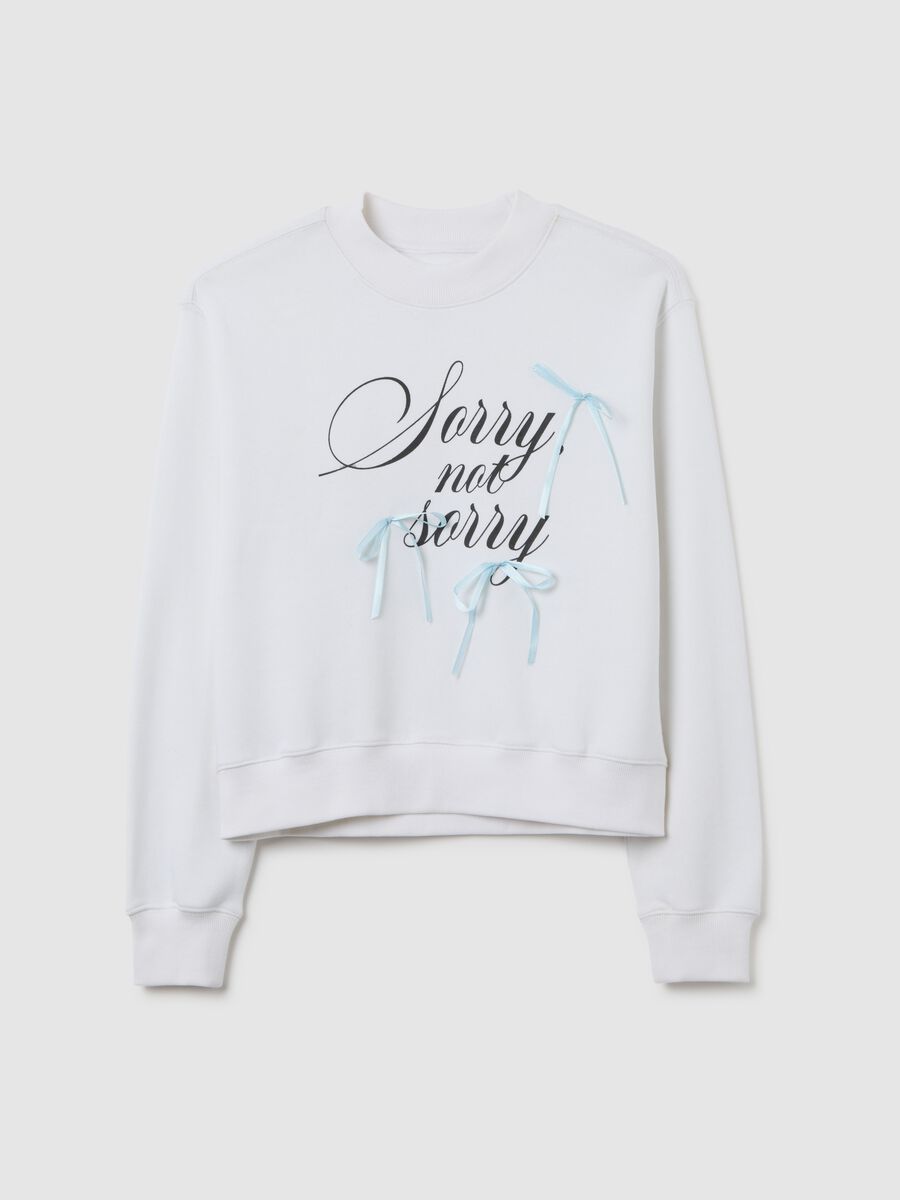 White cotton blend sweatshirt with regular fit crew neck_4