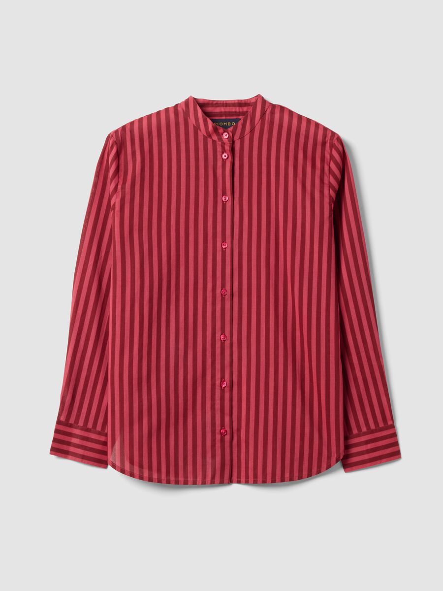 Red striped pure cotton shirt with band collar, regular fit_0