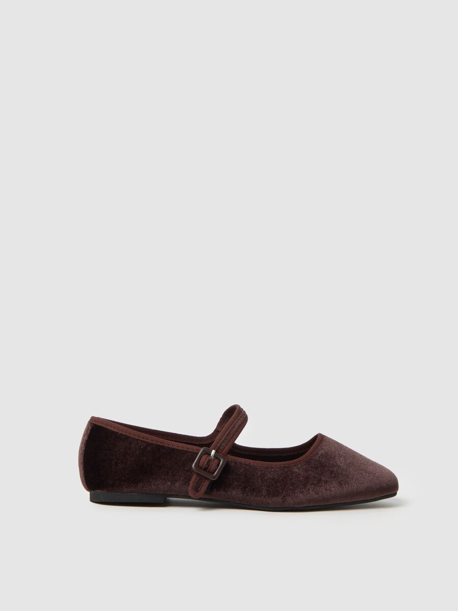 Scarpe ballerina in velluto marrone_0