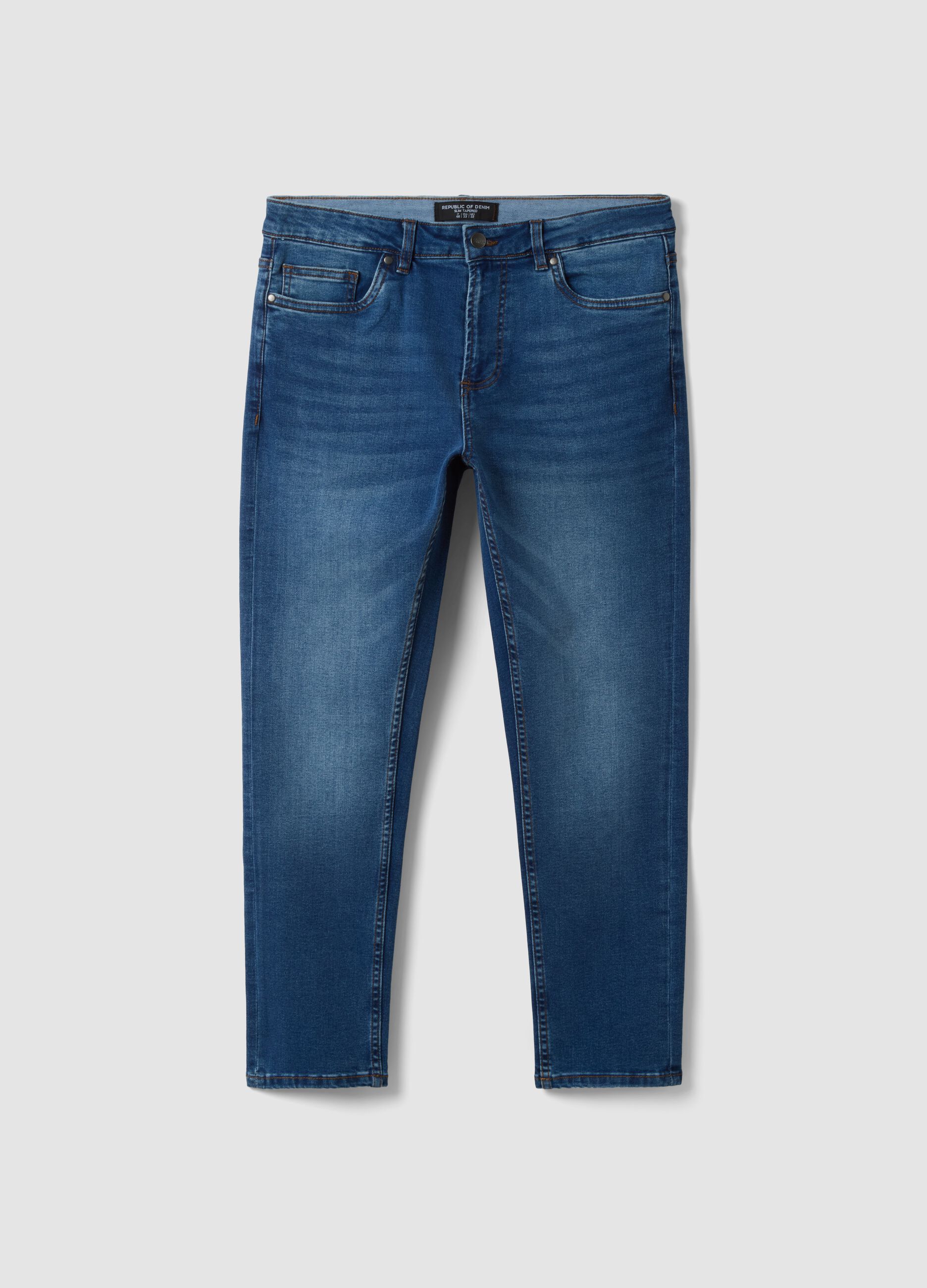 Blue stretch cotton slim tapered jeans