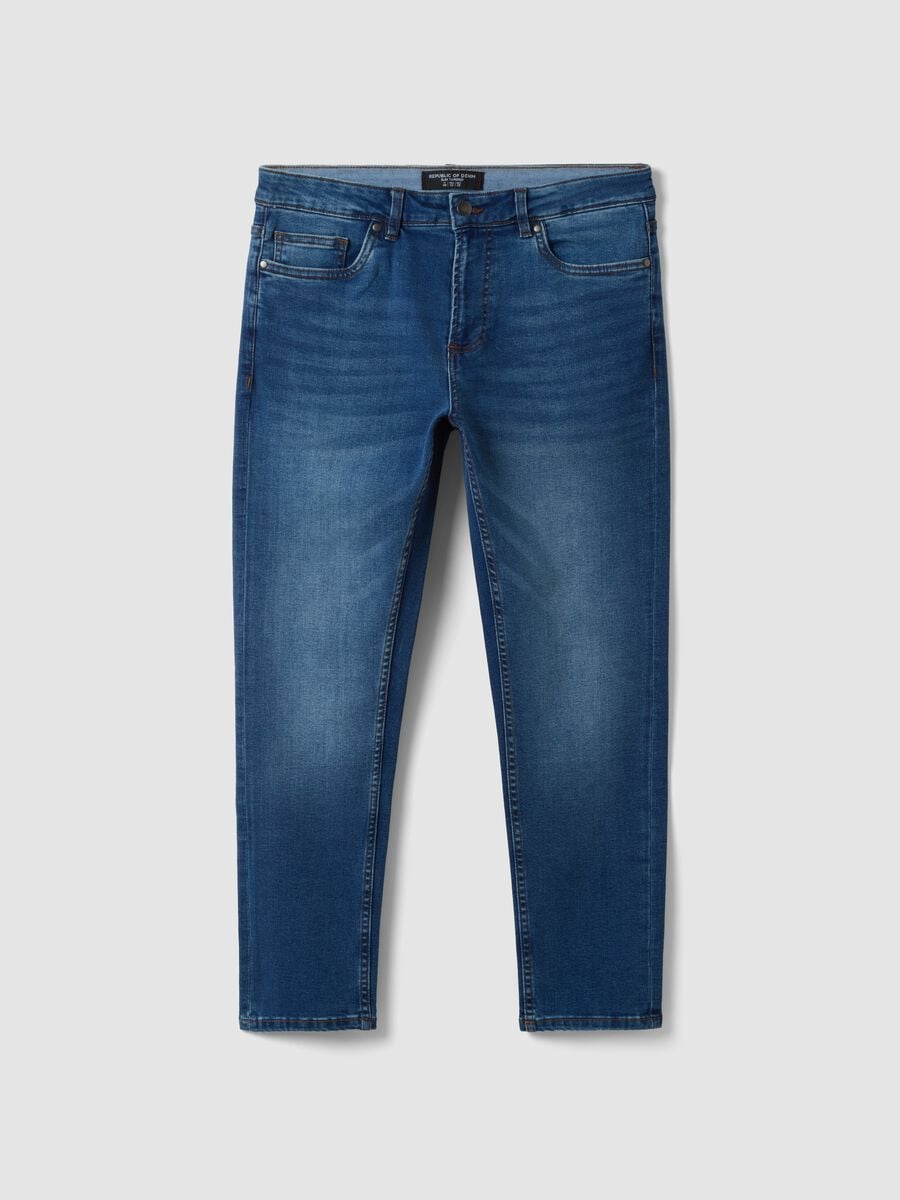 Jeans blu in cotone elasticizzato slim tapered fit_0