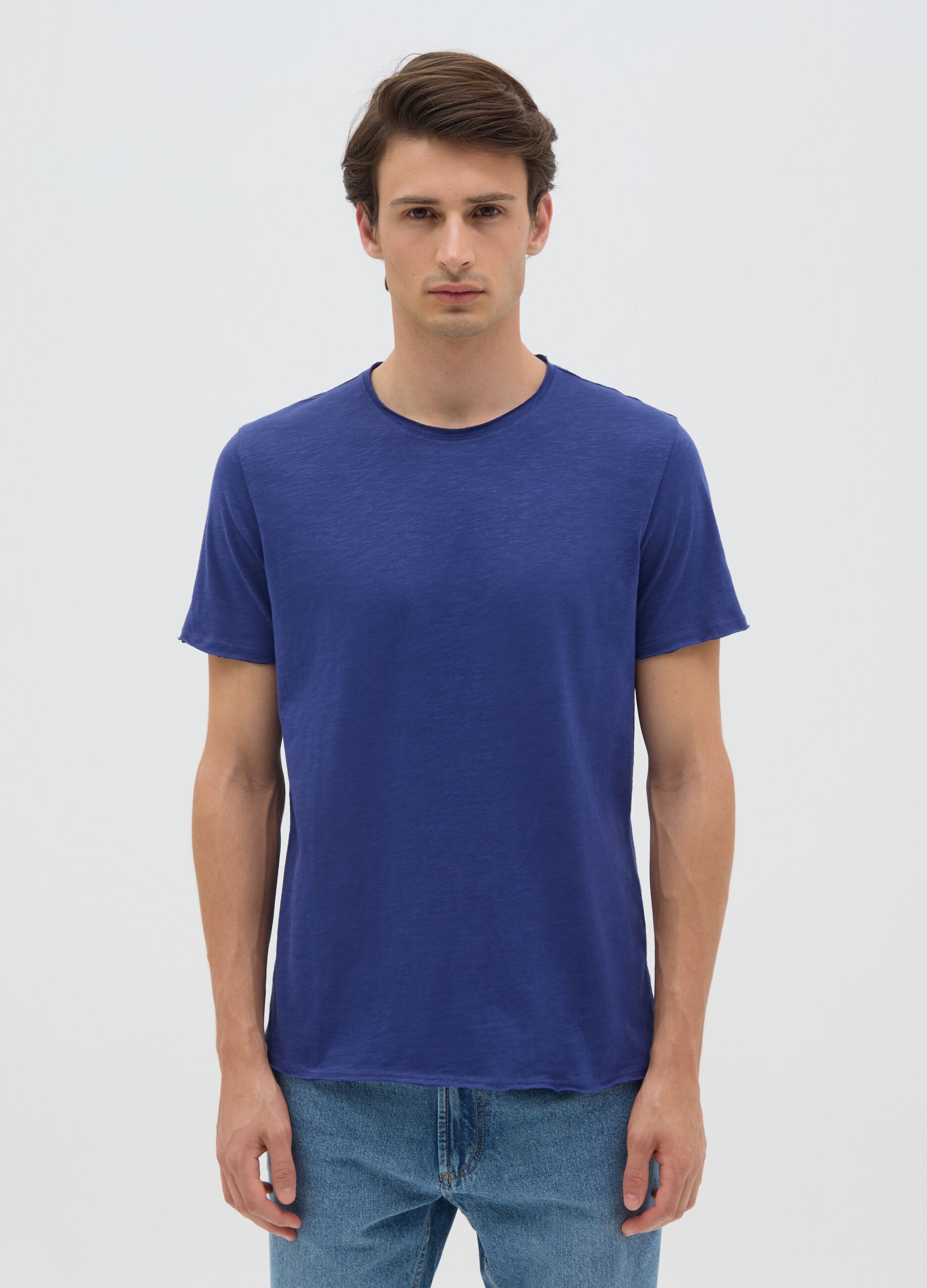 T-shirt da uomo in puro cotone blu regular fit