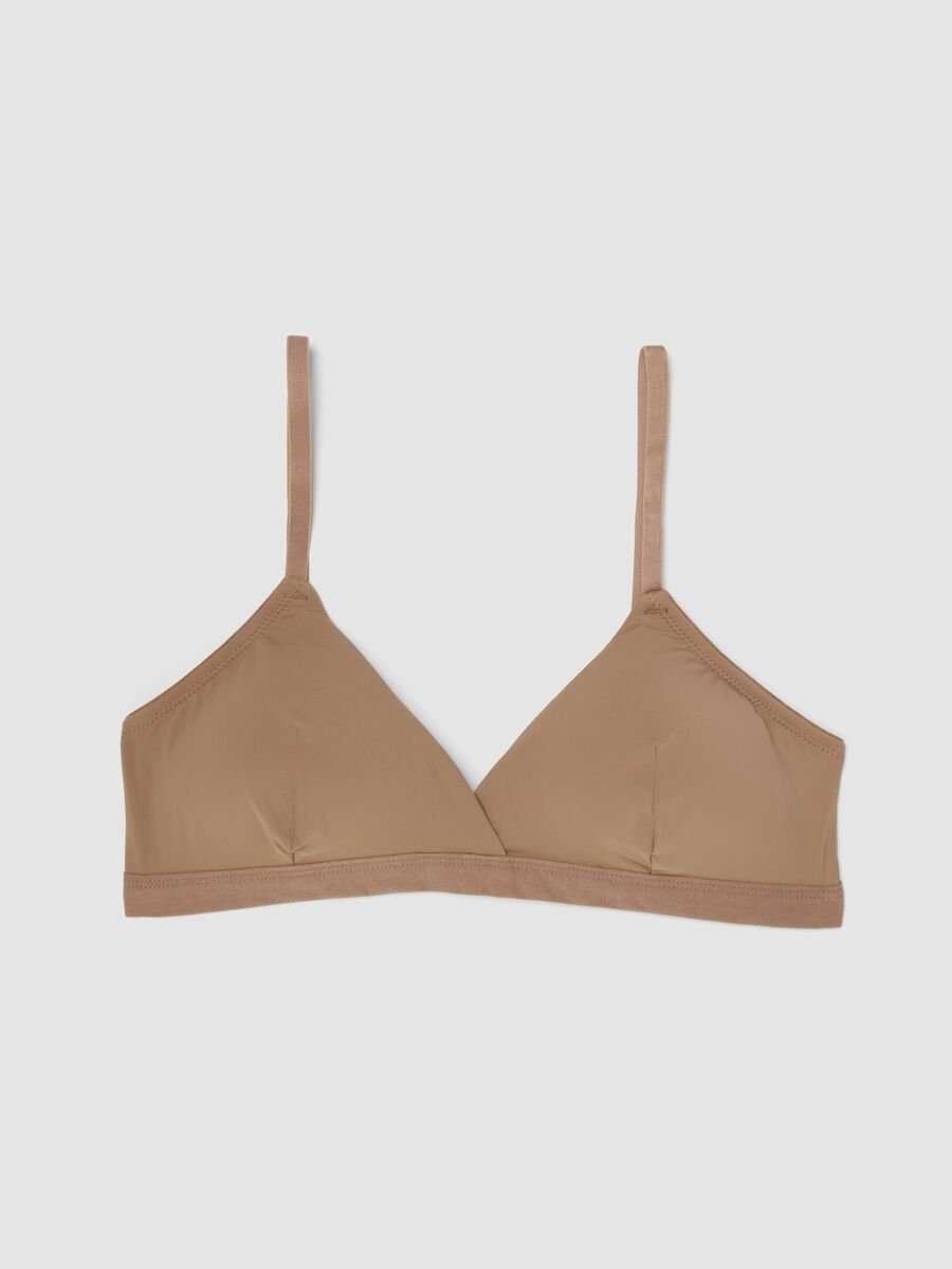 Brown triangle bra with removable padding in stretch fabric_4