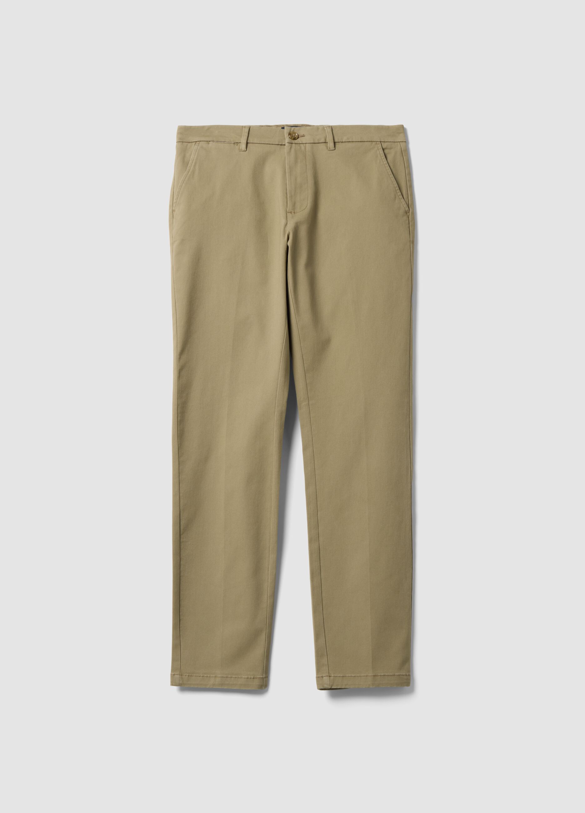 Pantaloni chino beige in twill di cotone elasticizzato slim fit