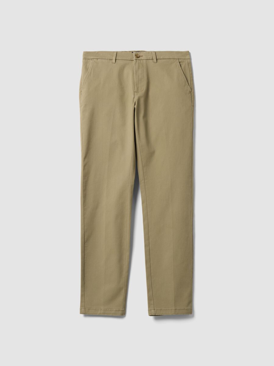 Pantaloni chino beige in twill di cotone elasticizzato slim fit_0