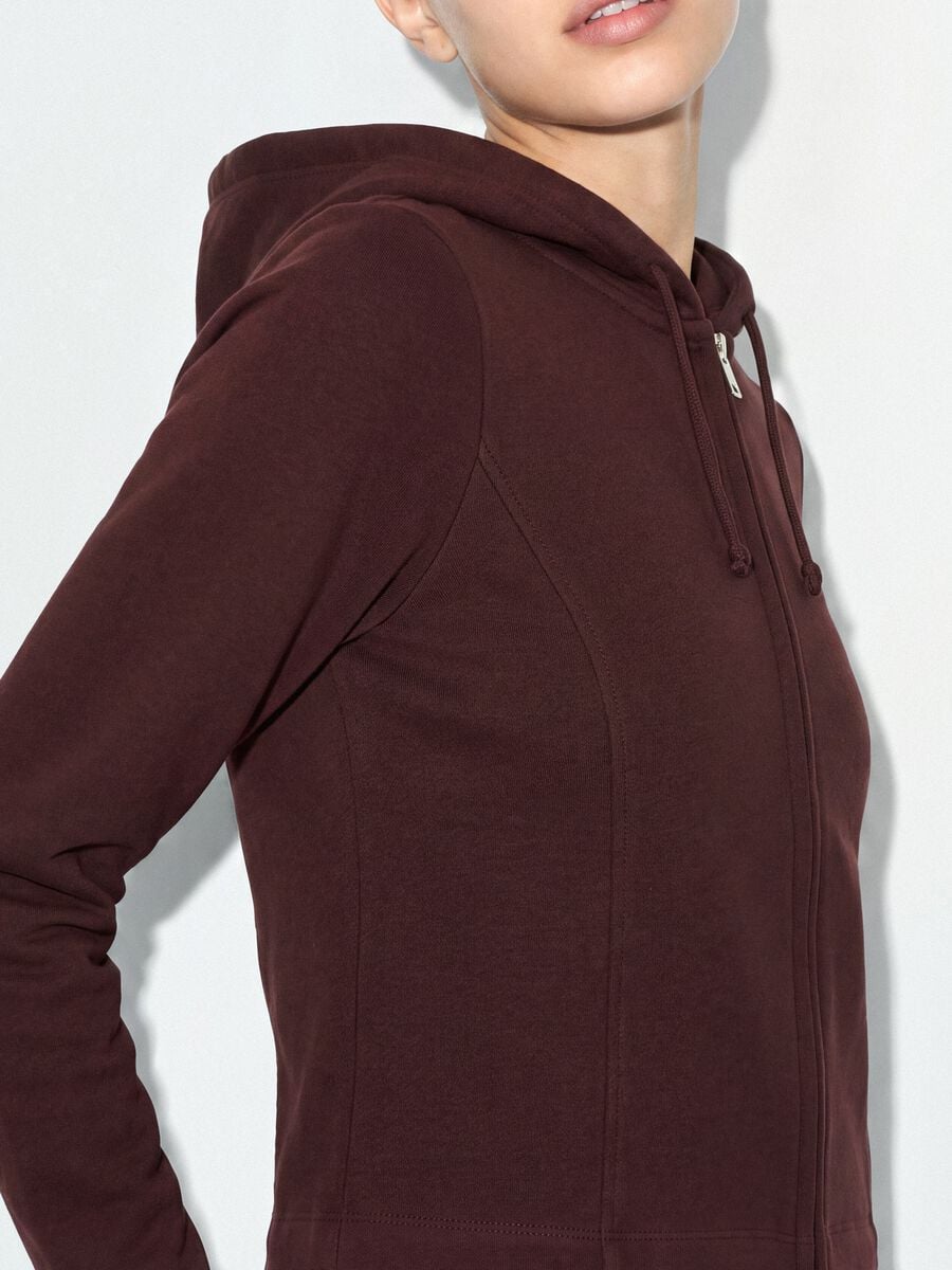 Felpa full zip marrone in puro cotone con cappuccio fitted_3