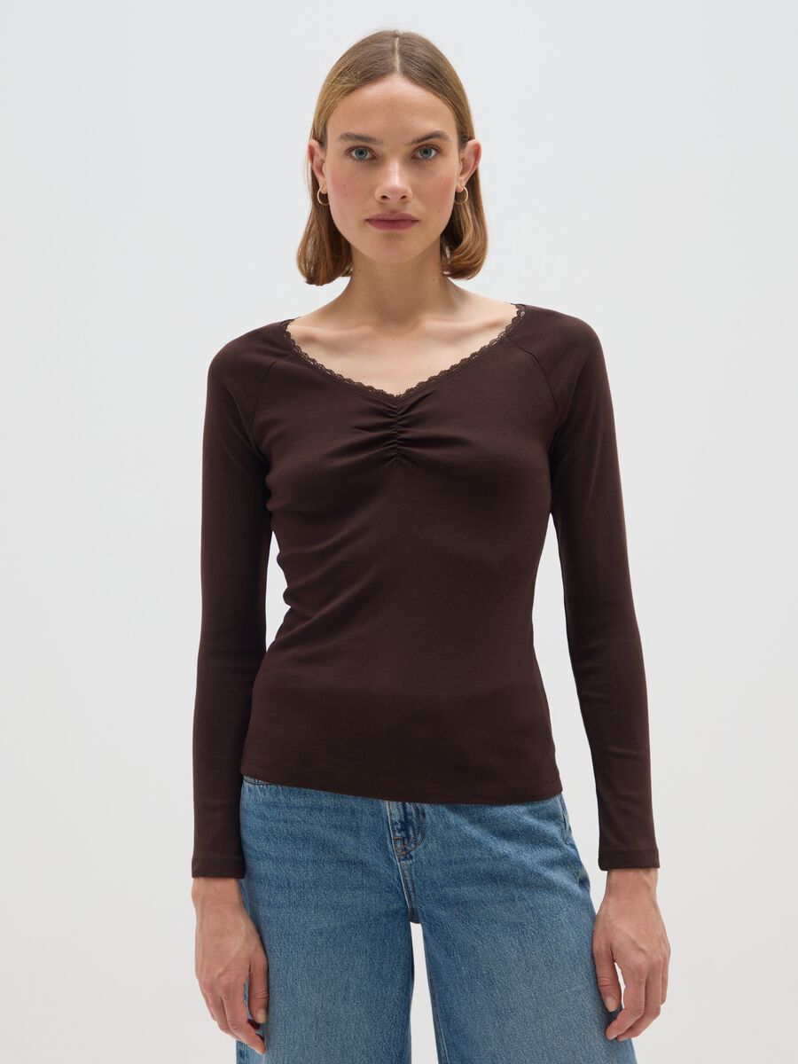 Maglia in puro cotone marrone regular fit_0