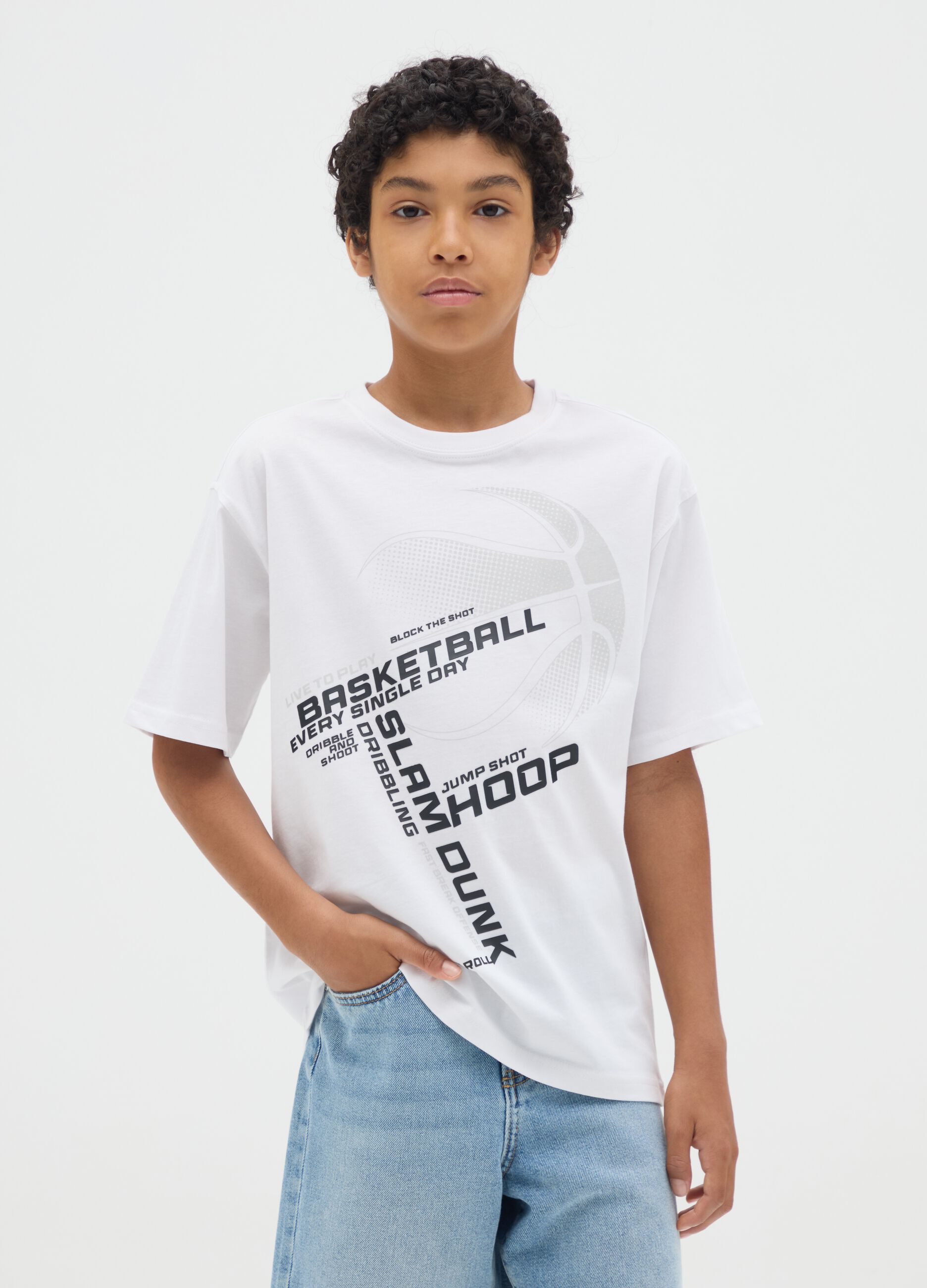 White regular fit pure cotton kids' t-shirt with print
