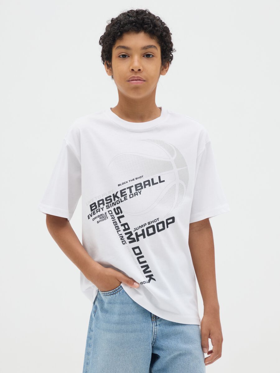 White regular fit pure cotton kids' t-shirt with print_0