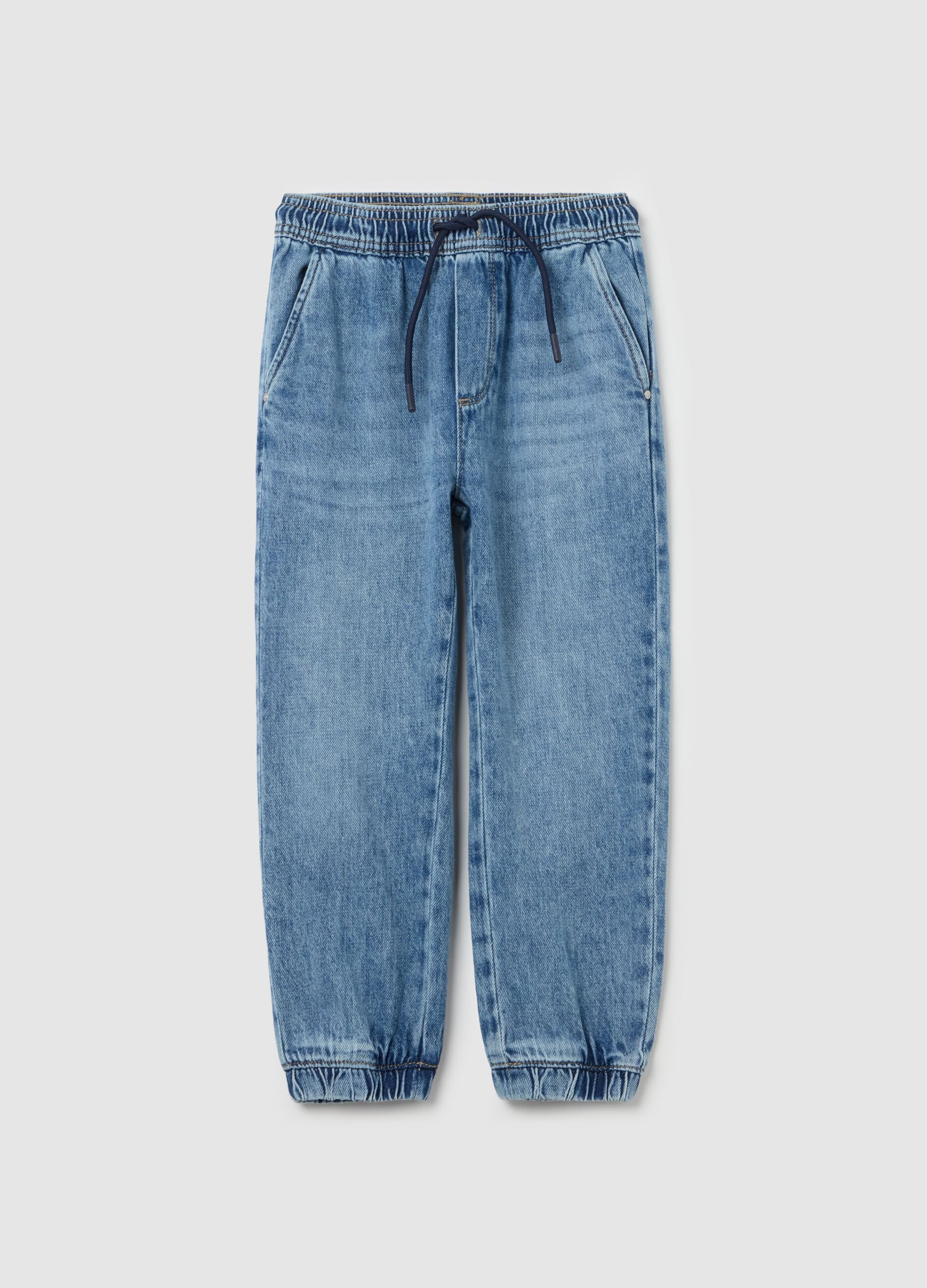 Denim joggers with drawstring