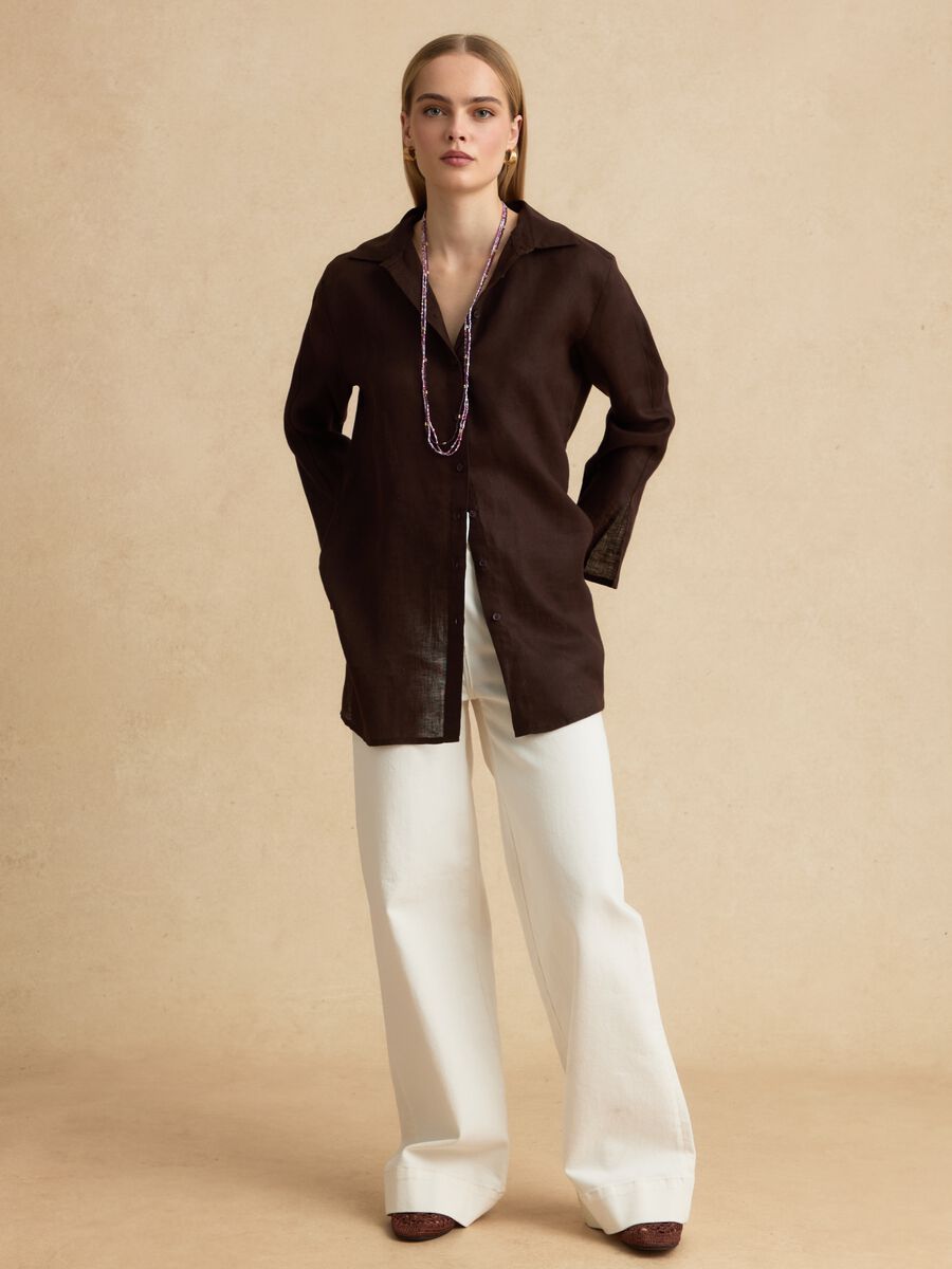 Camicia marrone in puro lino oversize fit_1
