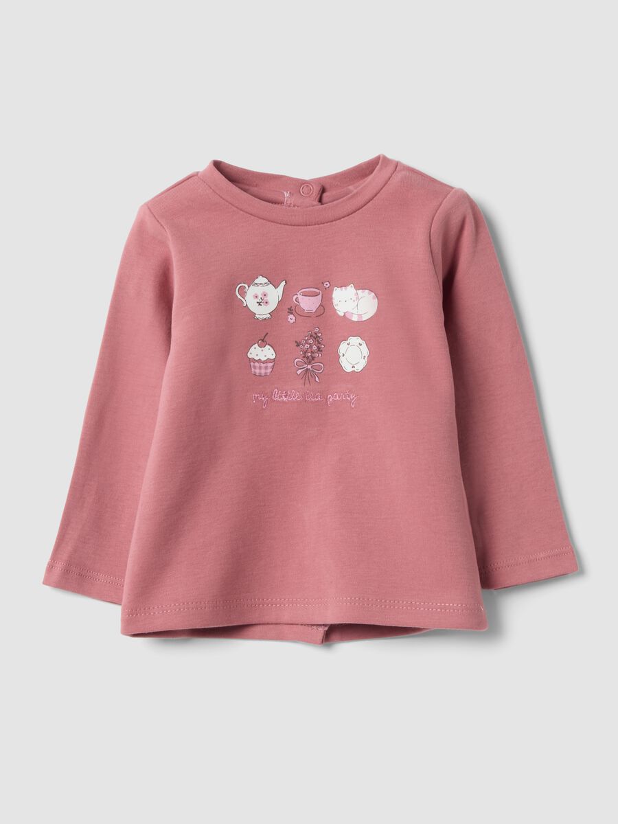 Maglietta rosa in puro cotone organico con stampa regular fit_0