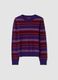 Maglia girocollo in pura lana viola scuro a righe colorate regular fit_0