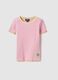 Pink elastic cotton girl's t-shirt, regular fit, with patch_0