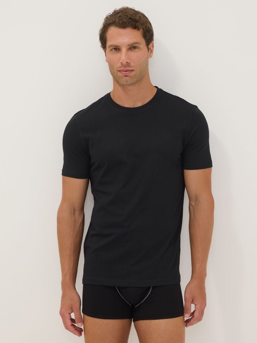 Tripack di t-shirt nere in cotone organico a maniche corte_0