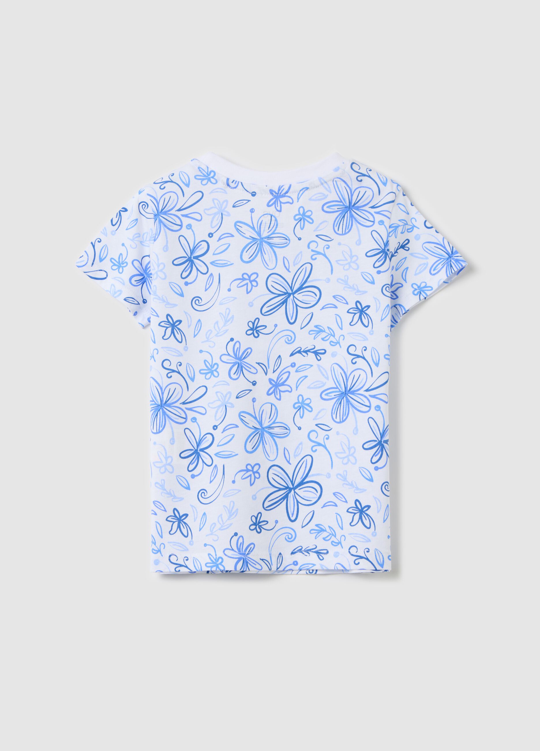 T-shirt bianca in cotone bio con stampa fiori