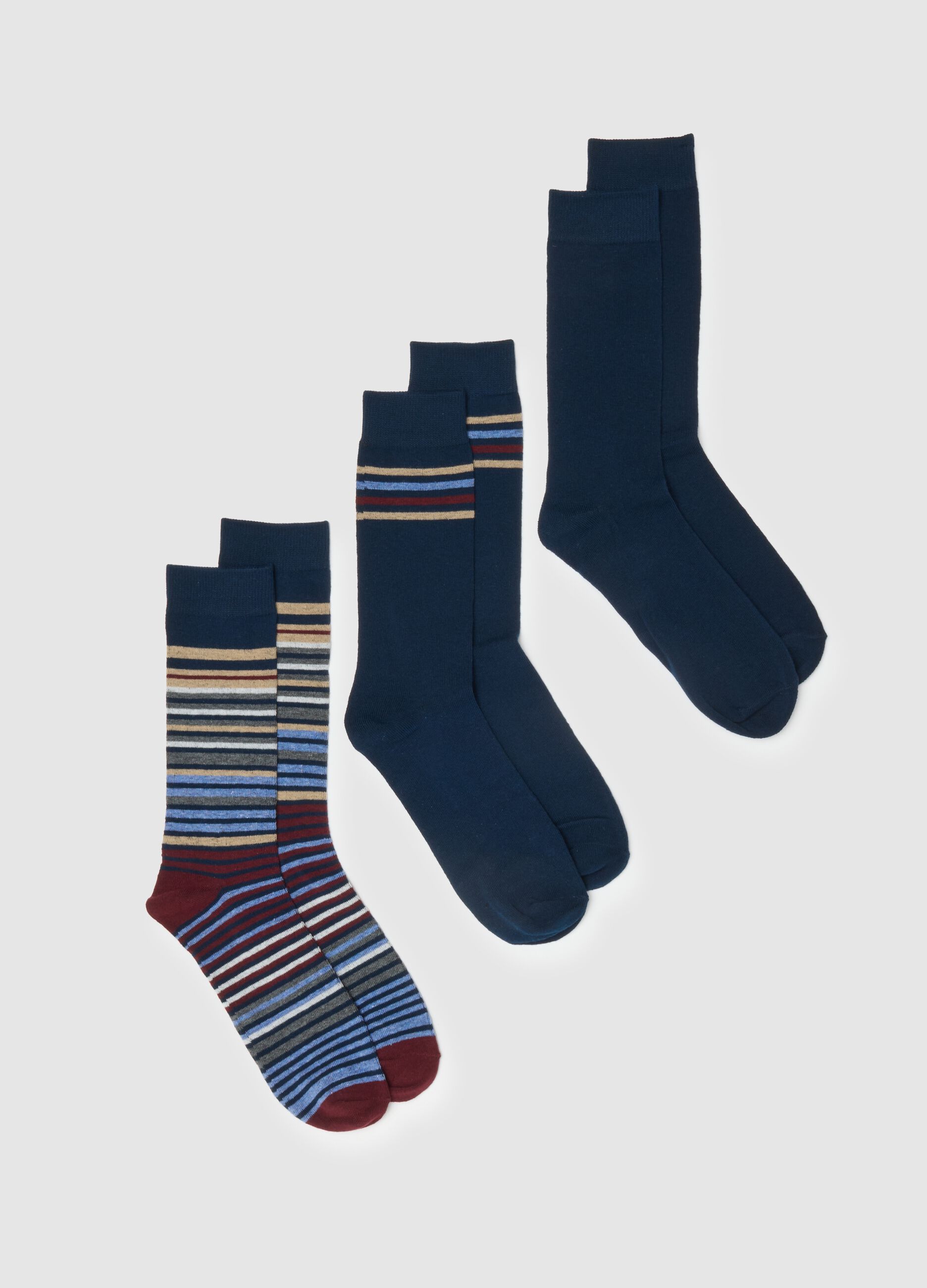 Tripack short cotton blend socks with multicolour stripes regular fit