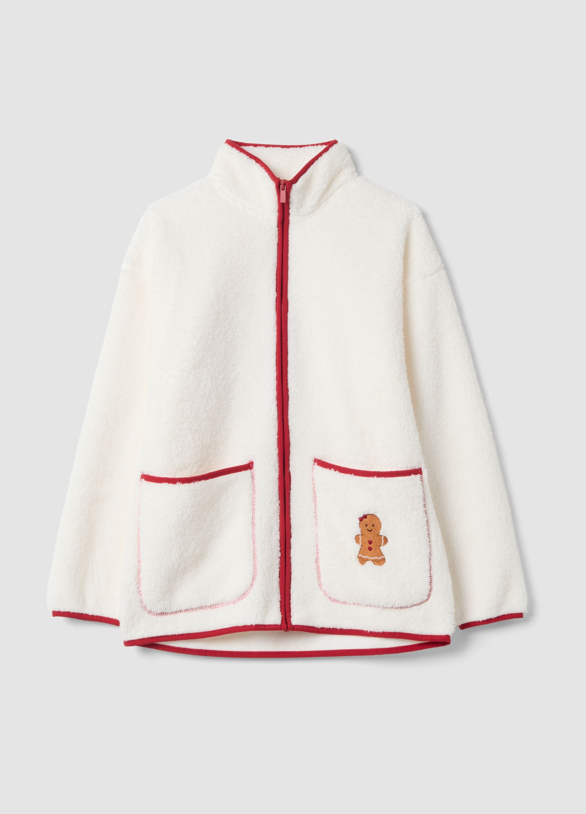 Vestaglia sherpa bianca con zip e due tasche