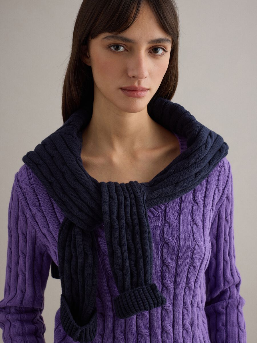 Purple pure cotton regular fit pullover with cable knit_0