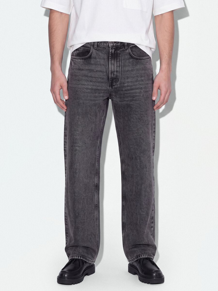 Grey denim flare-fit jeans in pure cotton_1