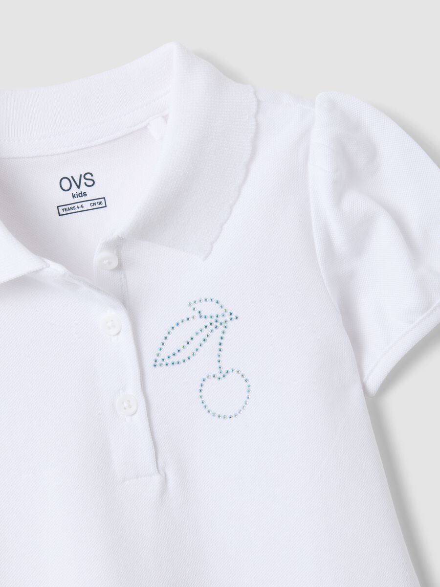 Girls' regular fit pure cotton white polo with cherry_2