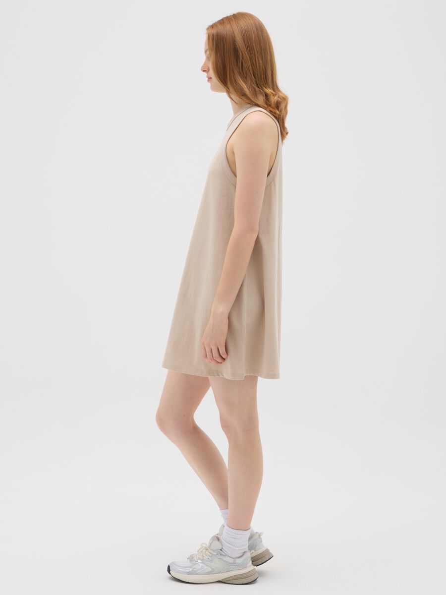 Women's dress in pure beige cotton_1