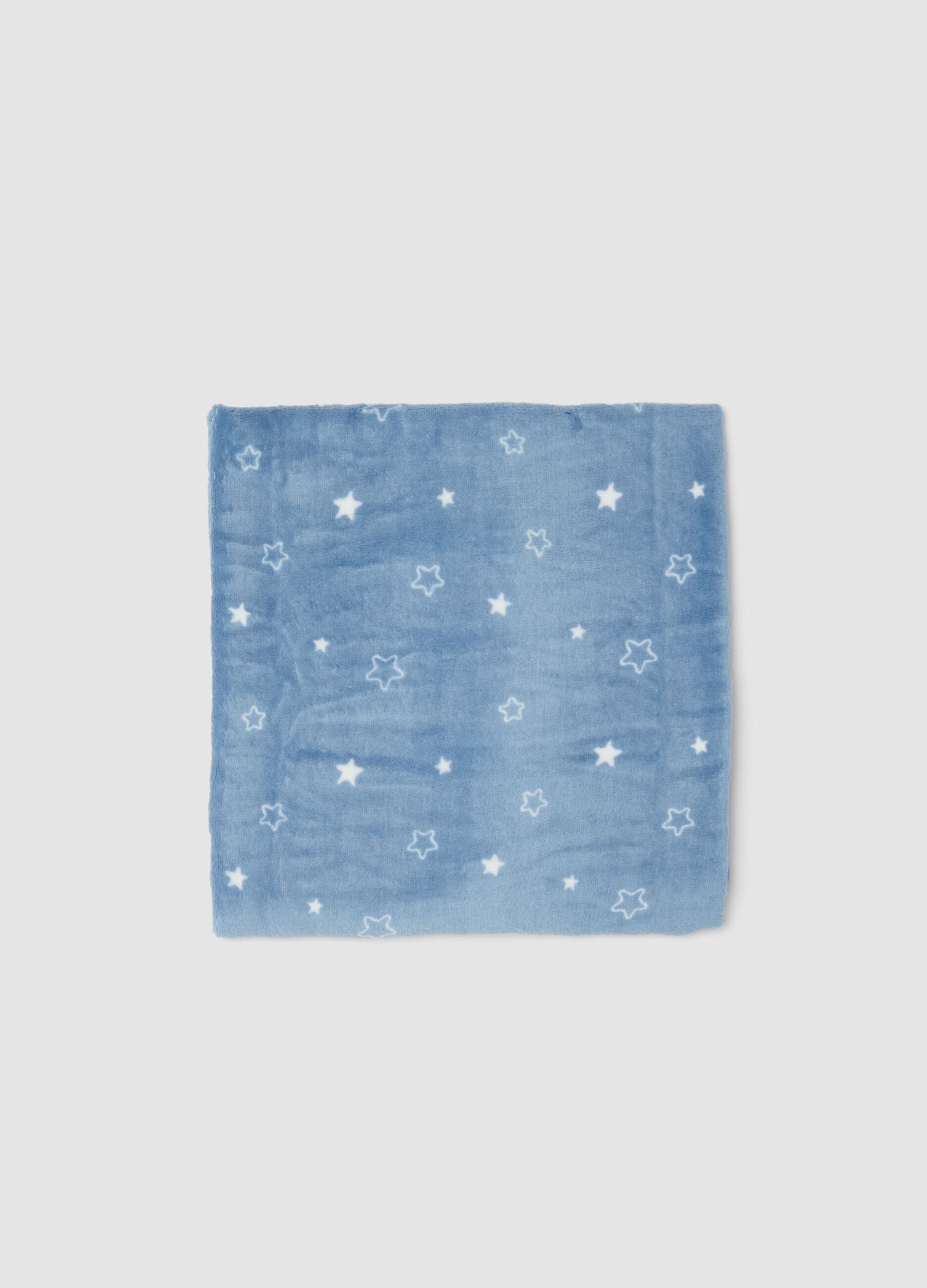 Copertina azzurra con stampa stelle per culla effetto pelliccia