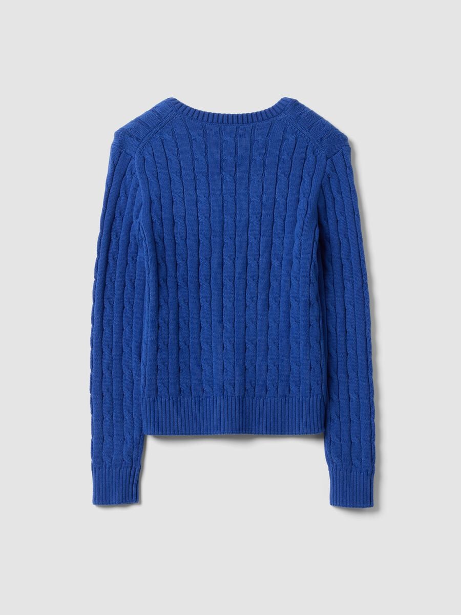 Maglia blu in puro cotone a trecce con scollo profondo a V_6
