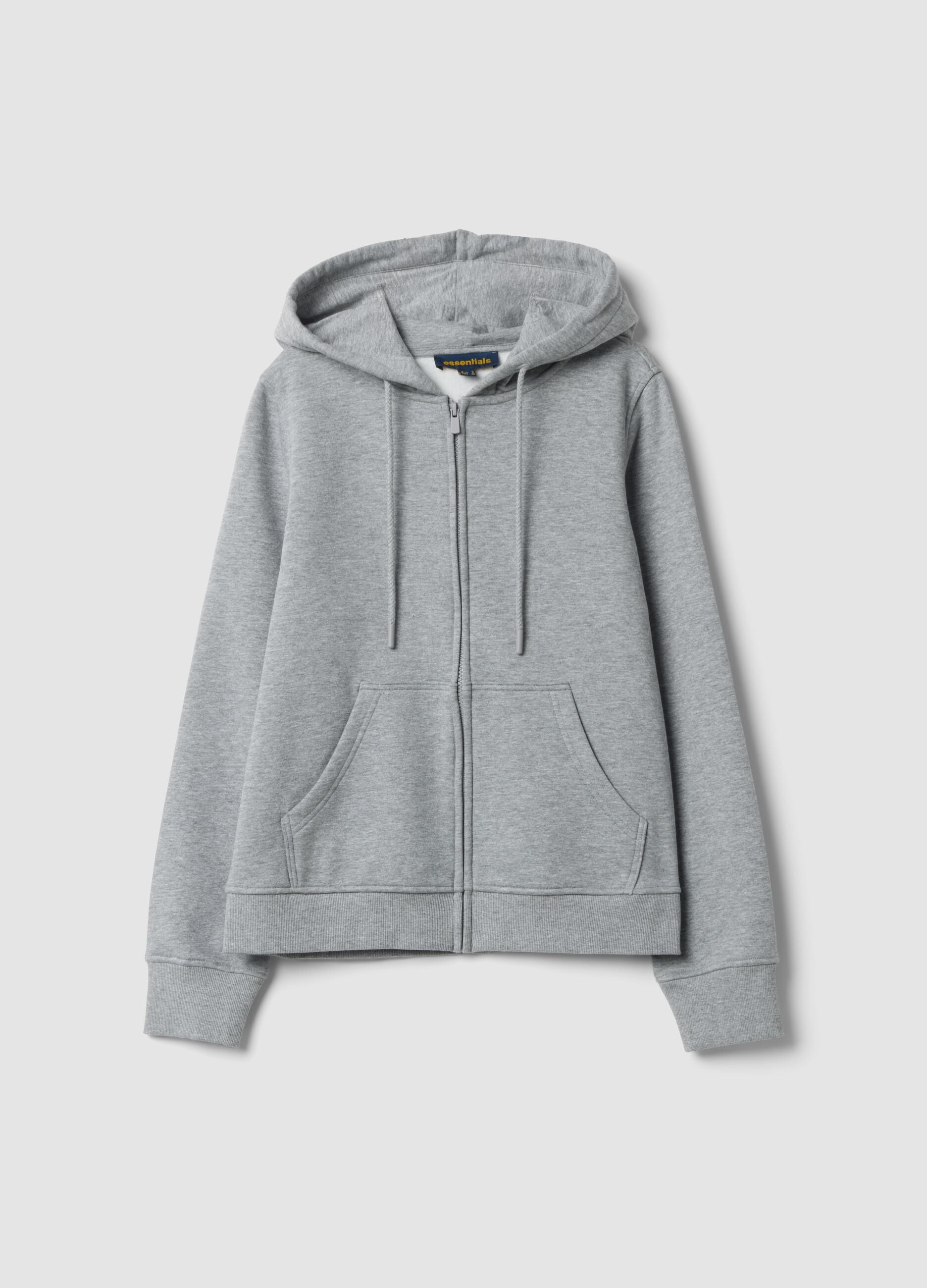 Grey cotton-blend hoodie with crew neck