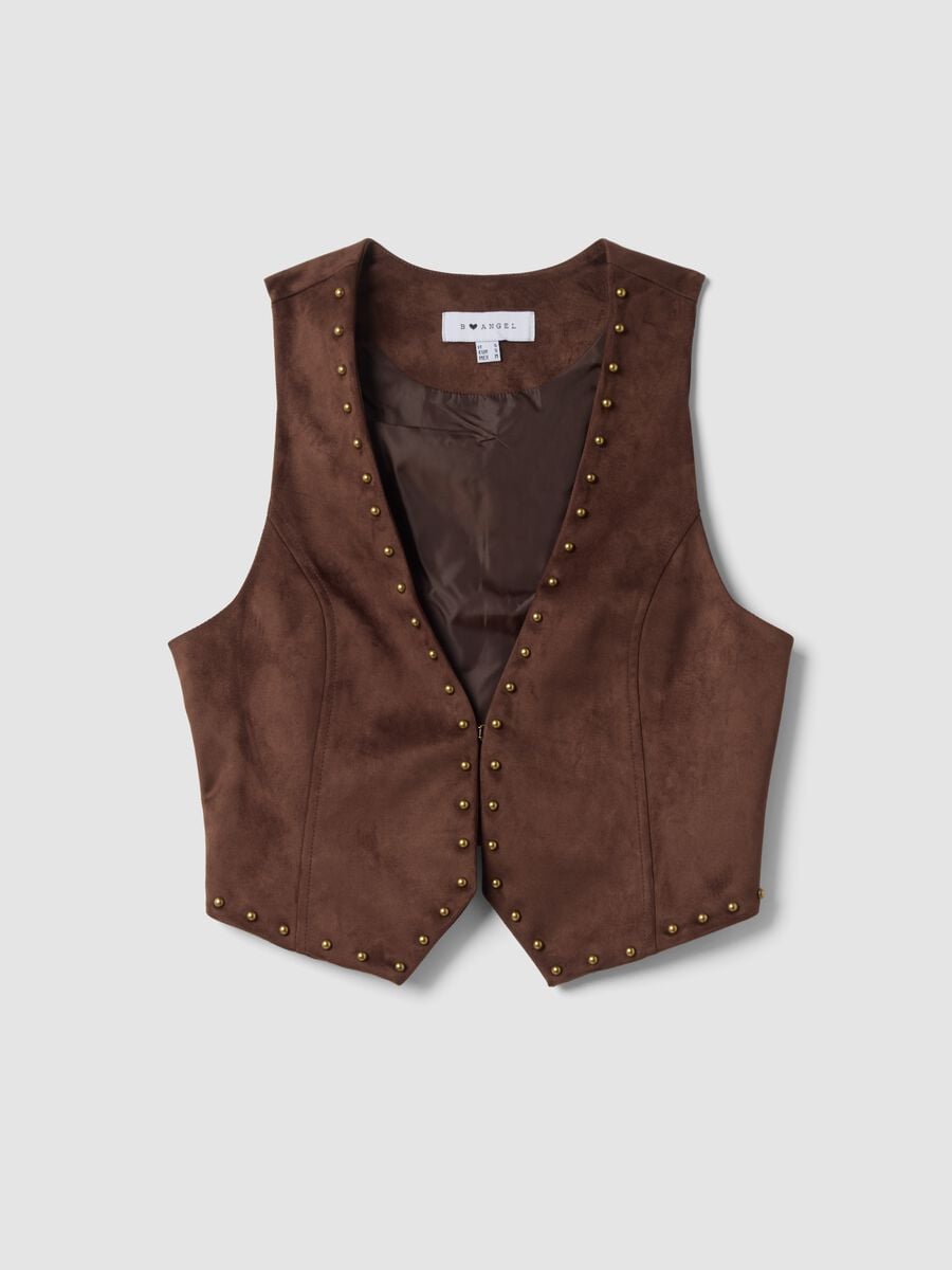 Gilet marrone in tessuto elasticizzato con borchie regular fit_0