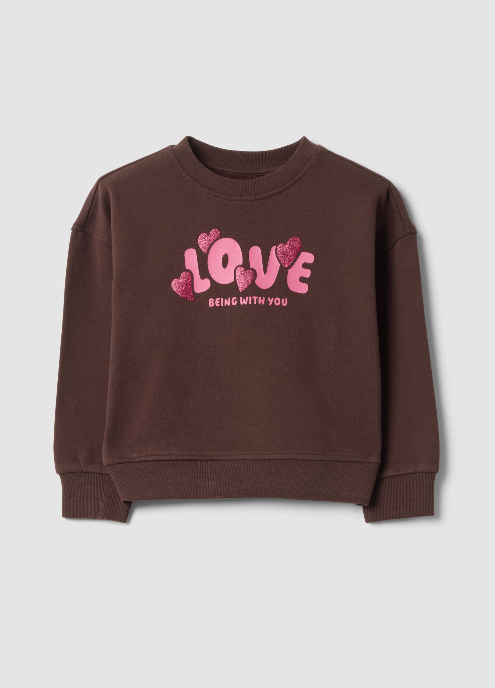 Brown pure cotton crew-neck sweatshirt