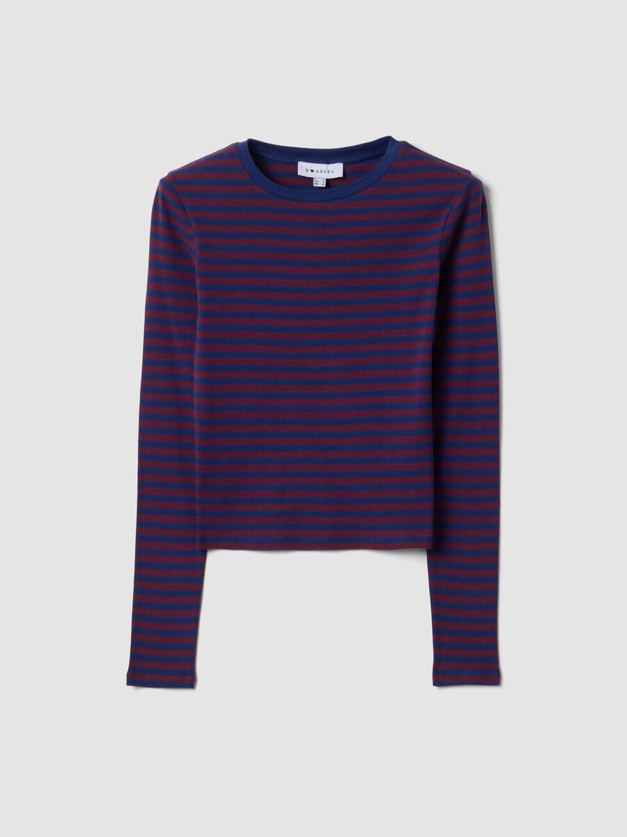 Purple pure cotton striped crew-neck T-shirt_0