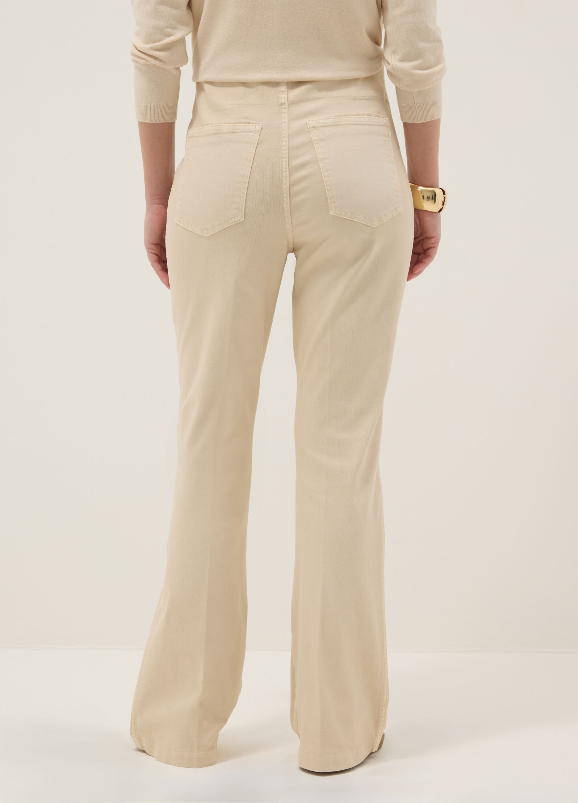 Maternity Beige Flare Trousers in Stretch Cotton