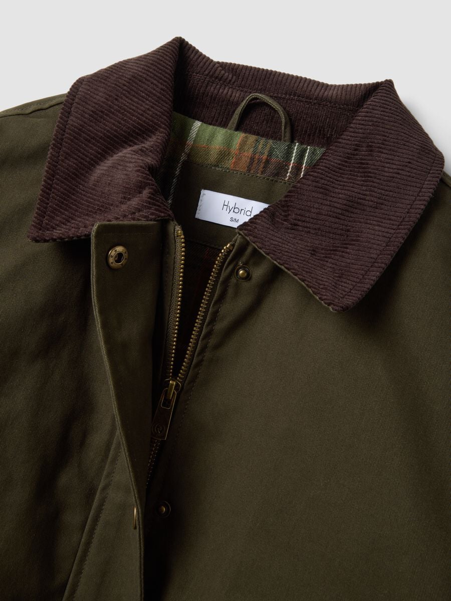 Brown pure cotton jacket with ribbed collar_5