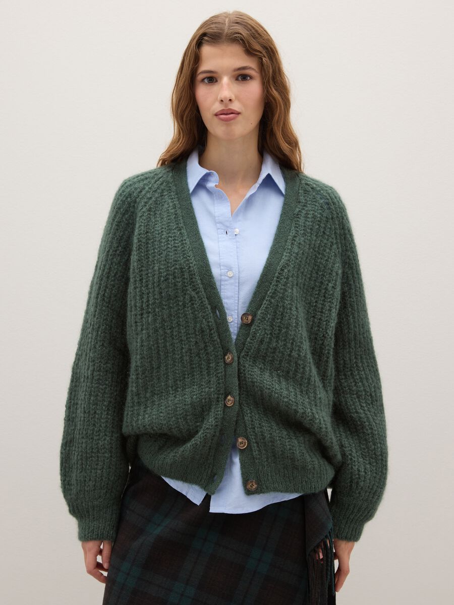 Cardigan deep V verde vestibilità oversize_0