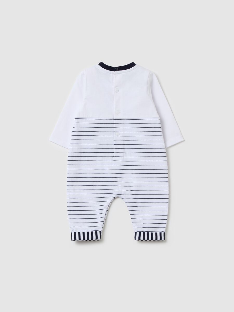 Dungaree-style onesie in striped cotton_1