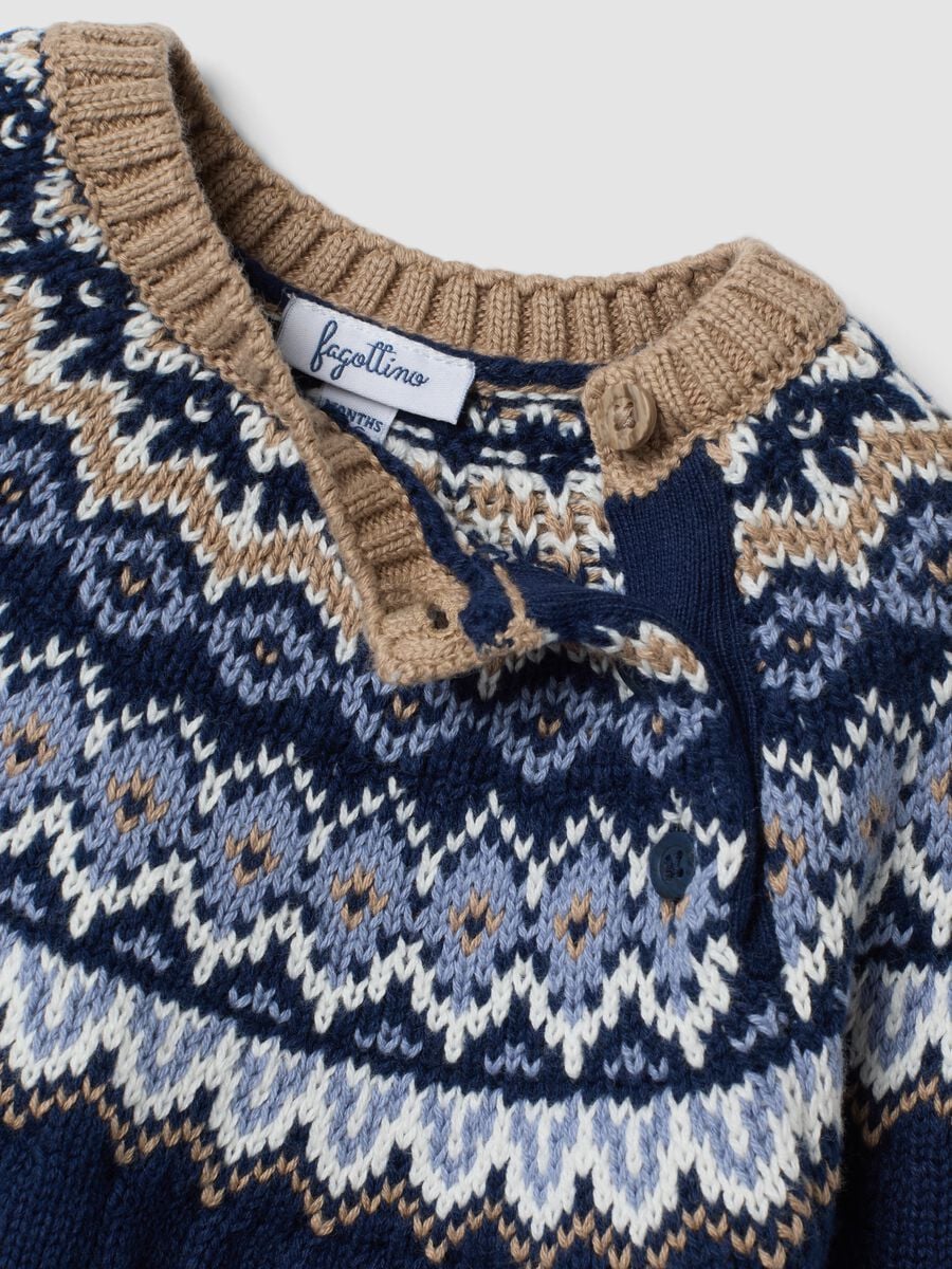 Maglione blu jacquard in puro cotone organico a trecce regular fit_2