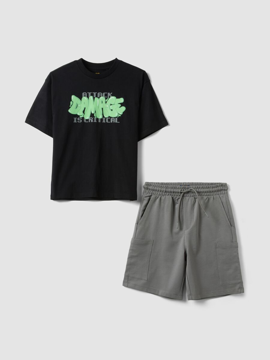 Black and grey pure cotton boys&rsquo; co-ord set with print, oversized fit_0