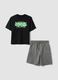 Black and grey pure cotton boys&rsquo; co-ord set with print, oversized fit_0