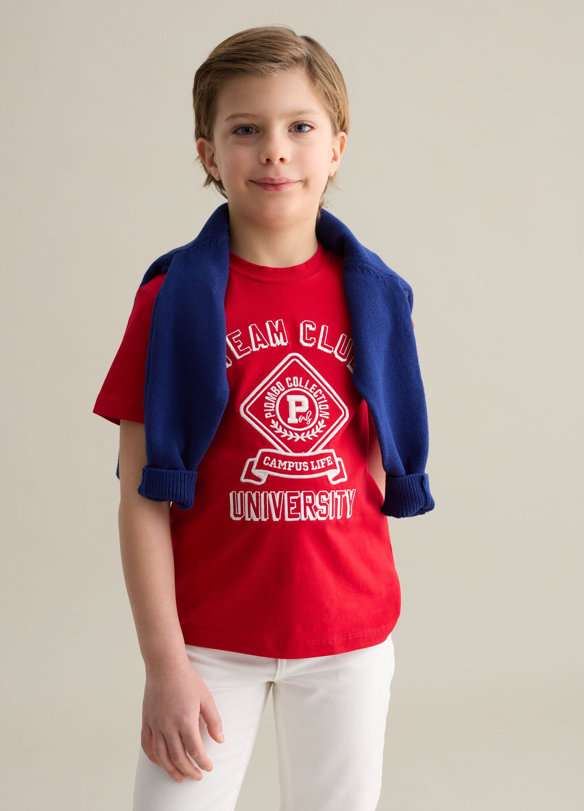 Cotton T-shirt with lettering embroidery