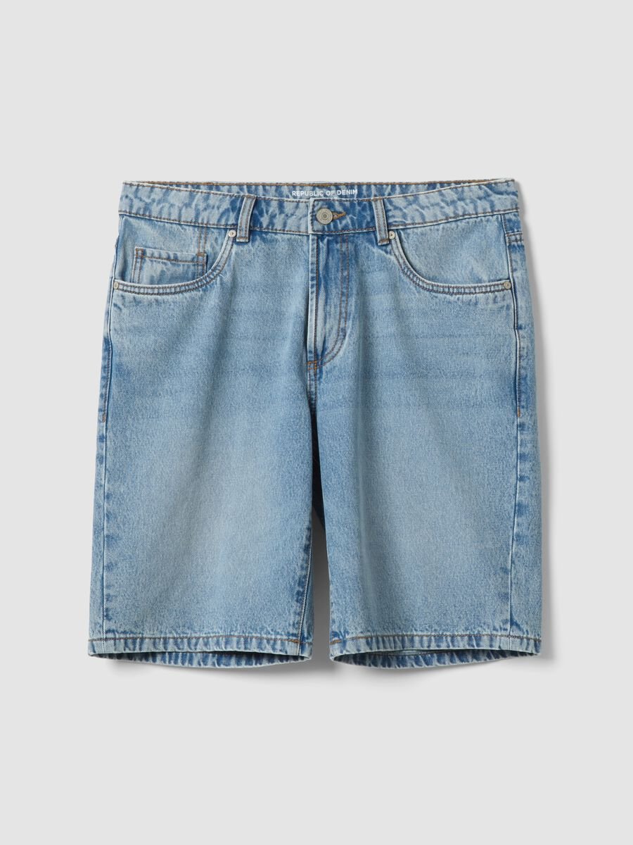 Light blue denim Bermuda shorts in pure cotton, regular fit_4