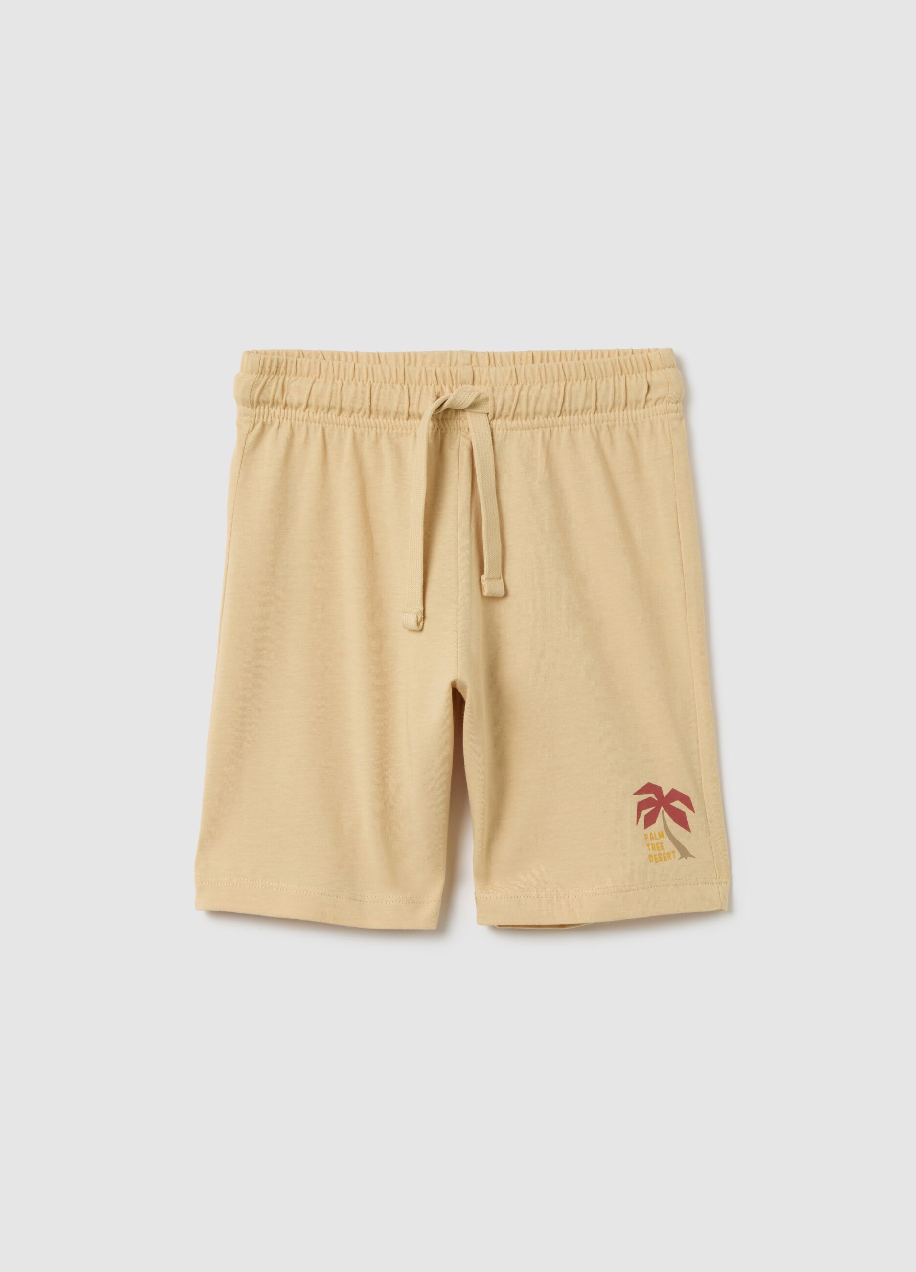 Children's beige pure cotton Bermuda shorts, regular fit