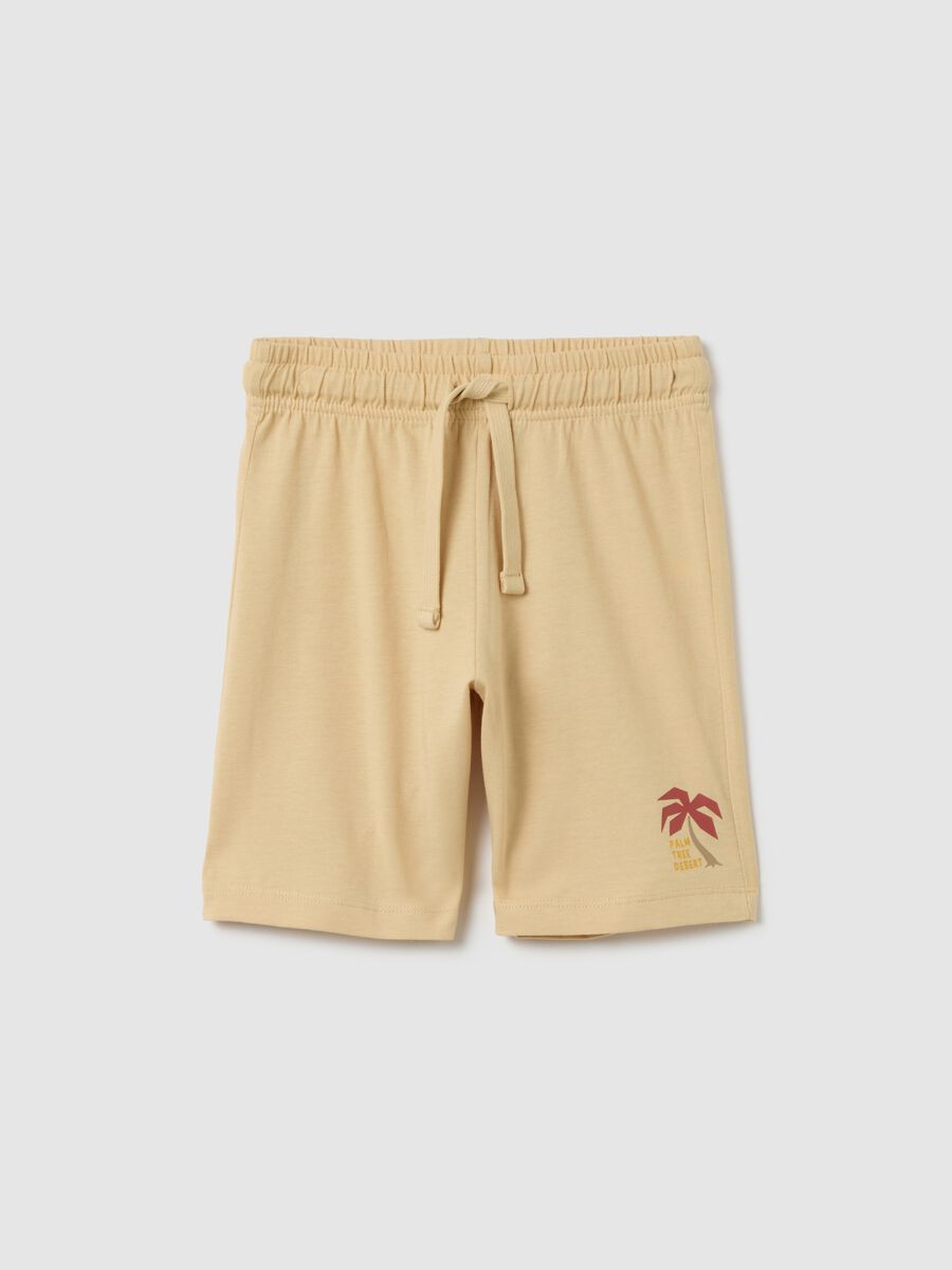 Children's beige pure cotton Bermuda shorts, regular fit_0