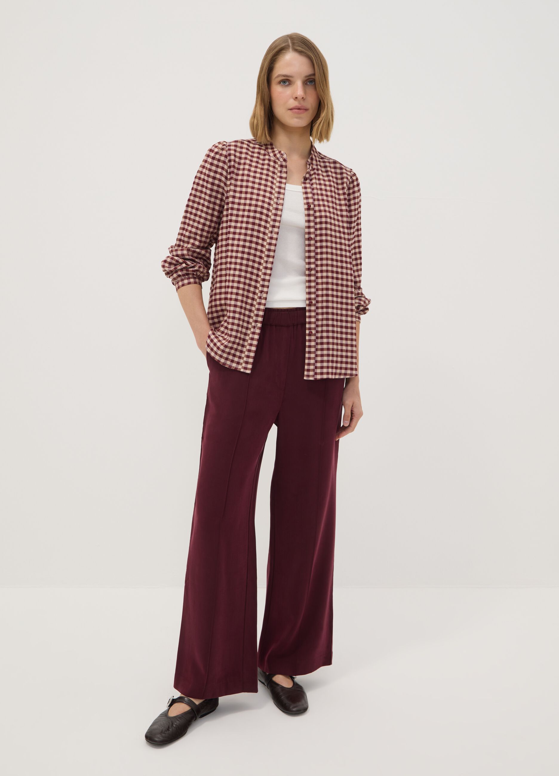 Red viscose-blend wide-leg joggers